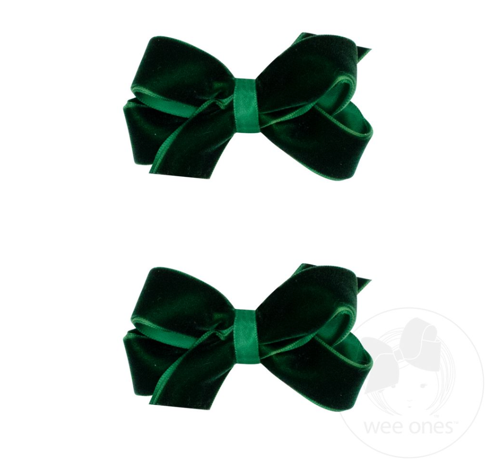 Mini Velvet Bow Pair, Forest Green - Magpies Paducah