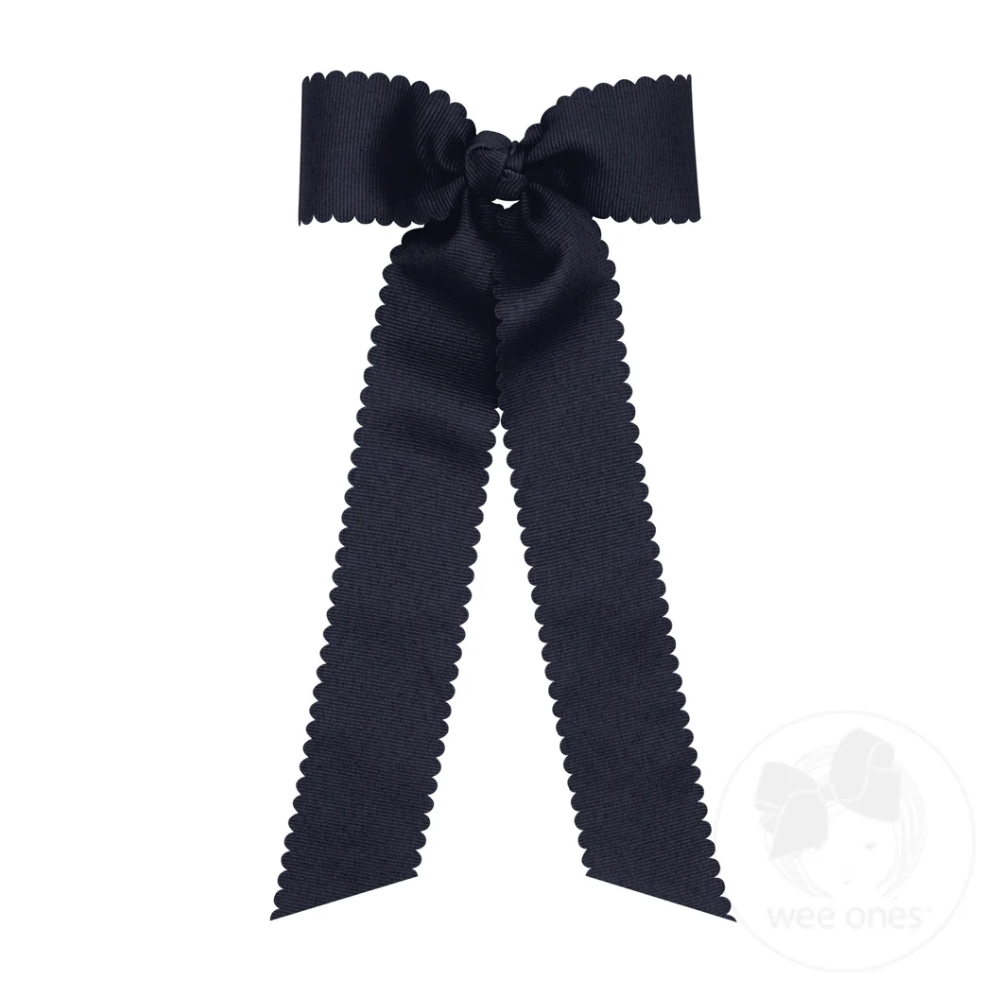 Medium Scallop Streamer Bow, Navy