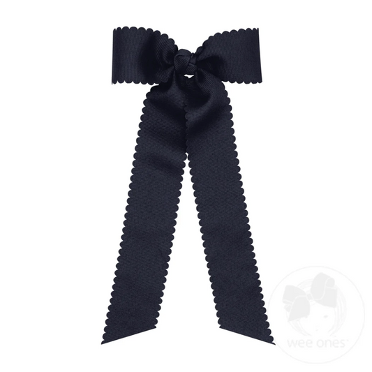 Medium Scallop Streamer Bow, Navy
