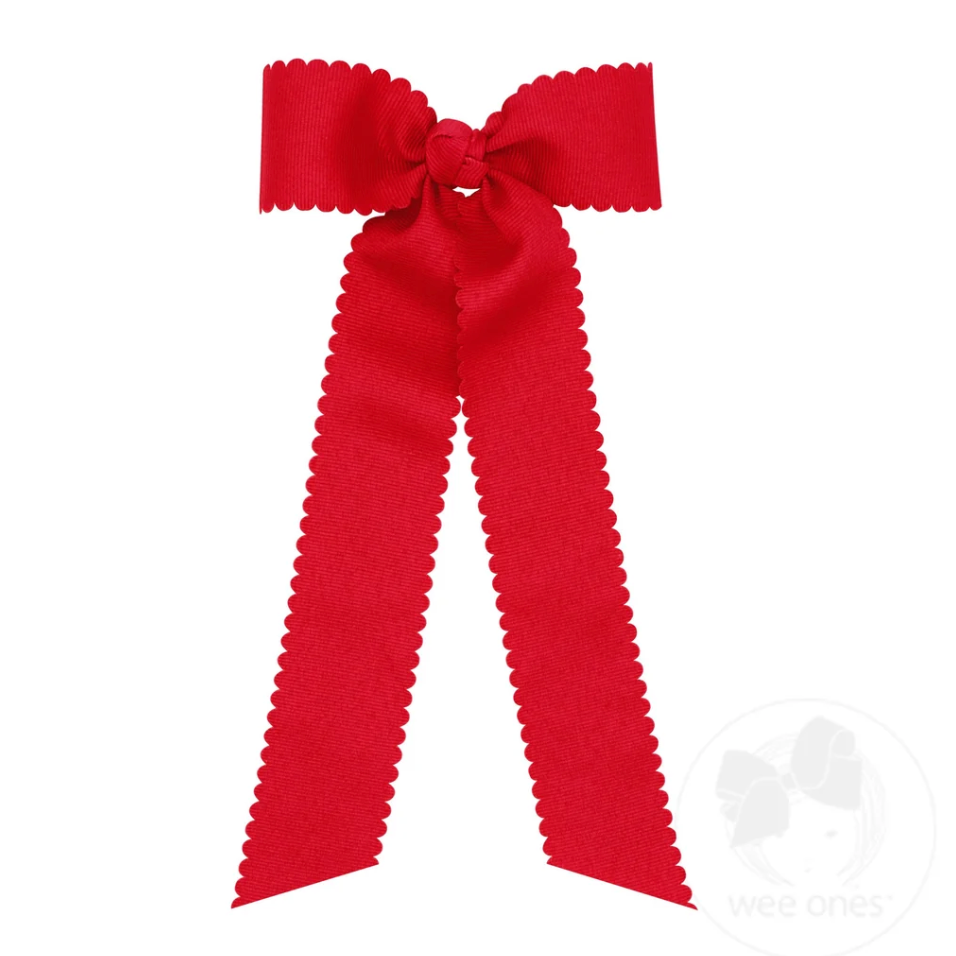 Medium Scallop Streamer Bow, Red