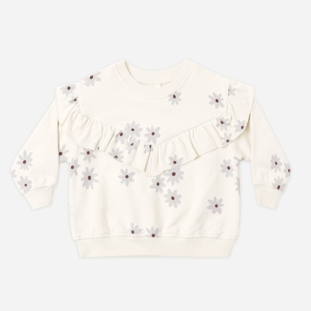 Ruffle Fleece Sweatshirt, Blue Daisy