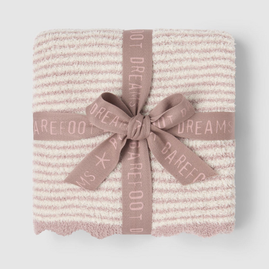 CozyChic Stripe Scallop Receiving Blanket, Faded Rose