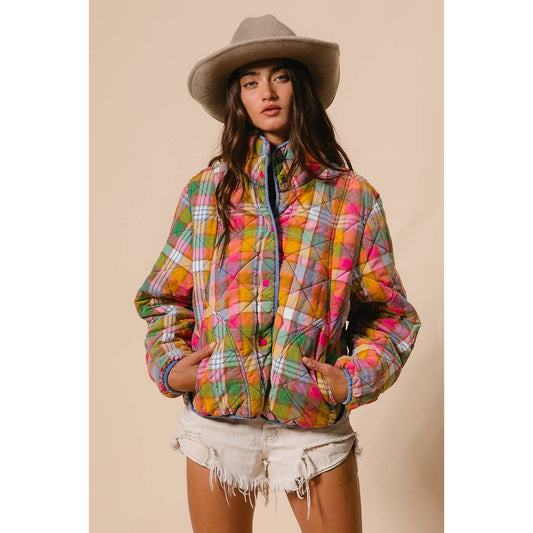 Bleached Vintage Plaid Quilted Jacket - Magpies Paducah