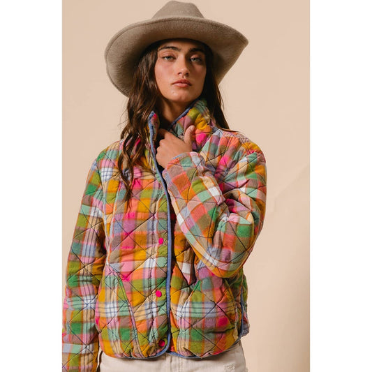 Bleached Vintage Plaid Quilted Jacket - Magpies Paducah
