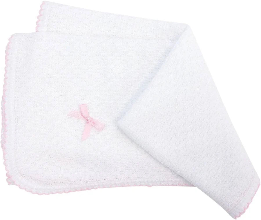 Knit Swaddle, Pink + White Trim w/ bow
