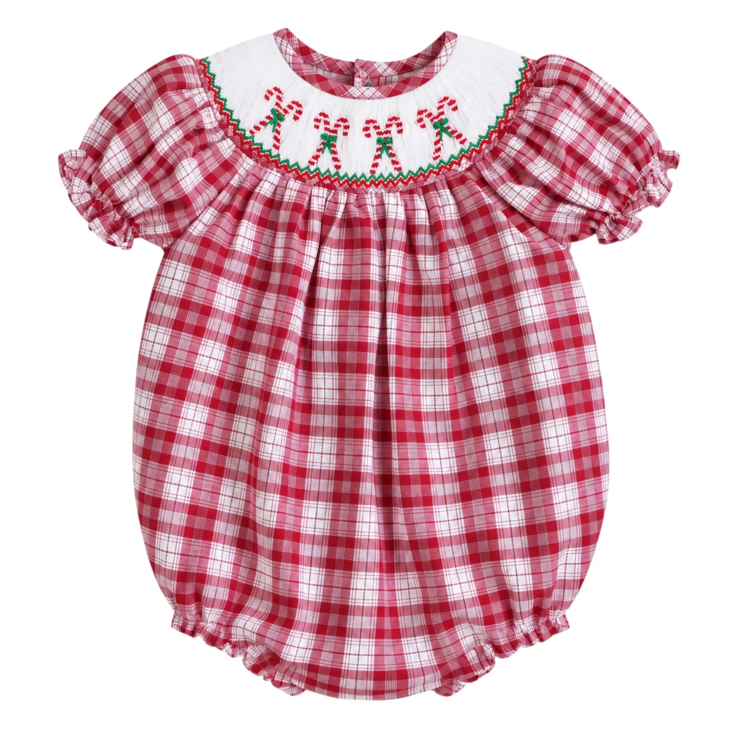 Girl Candy Cane Smocked Bubble - Magpies Paducah