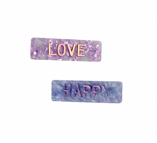 "Happy" "Love" Hair Clip Set - Magpies Paducah