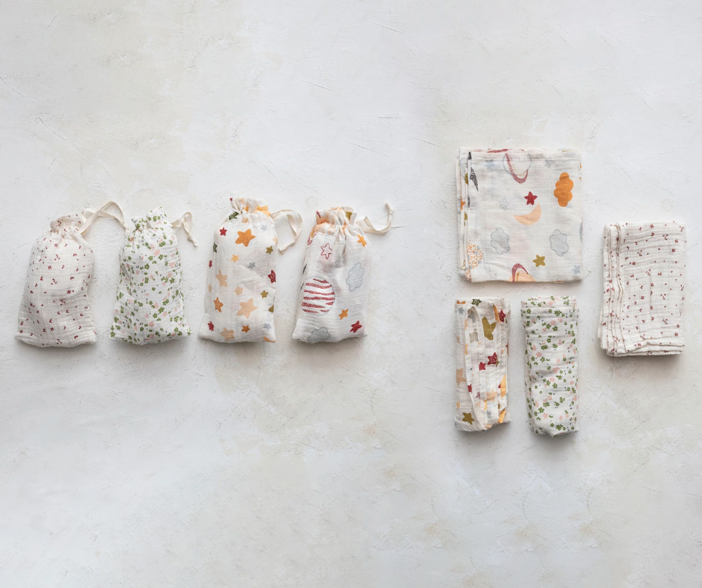 Muslin Printed Swaddle w/ Bag, Asst. Styles! - Magpies Paducah