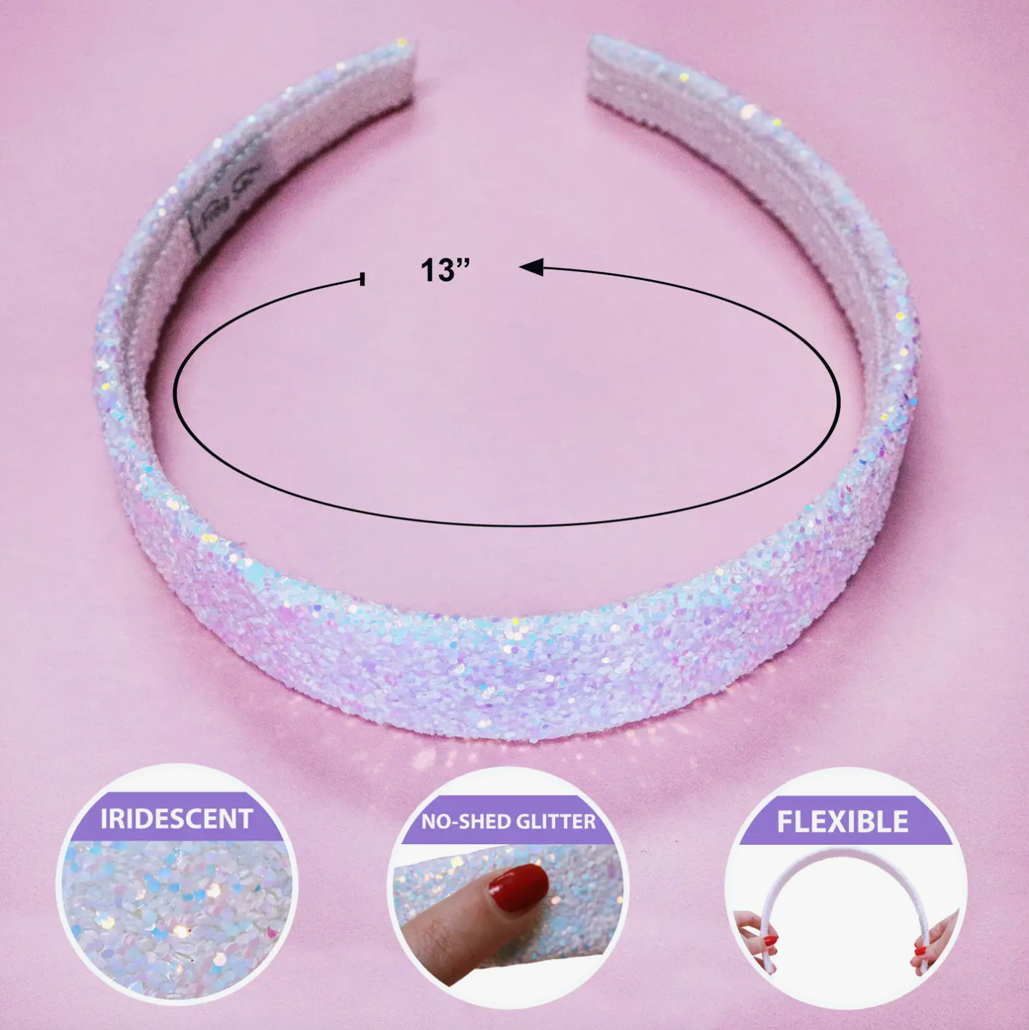 Chunky Glitter Headband, White - Magpies Paducah