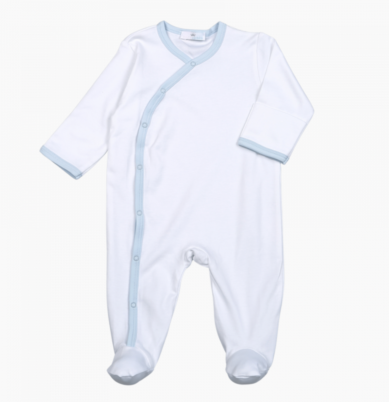 Kimono Footie, White w/ Blue Trim - Magpies Paducah