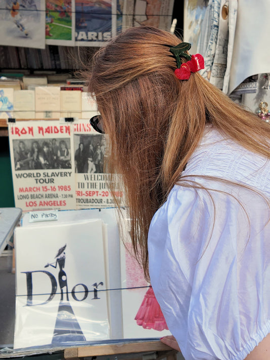 Hand-painted Cherry Hearts Hair Claw Clip | Eco-Friendly