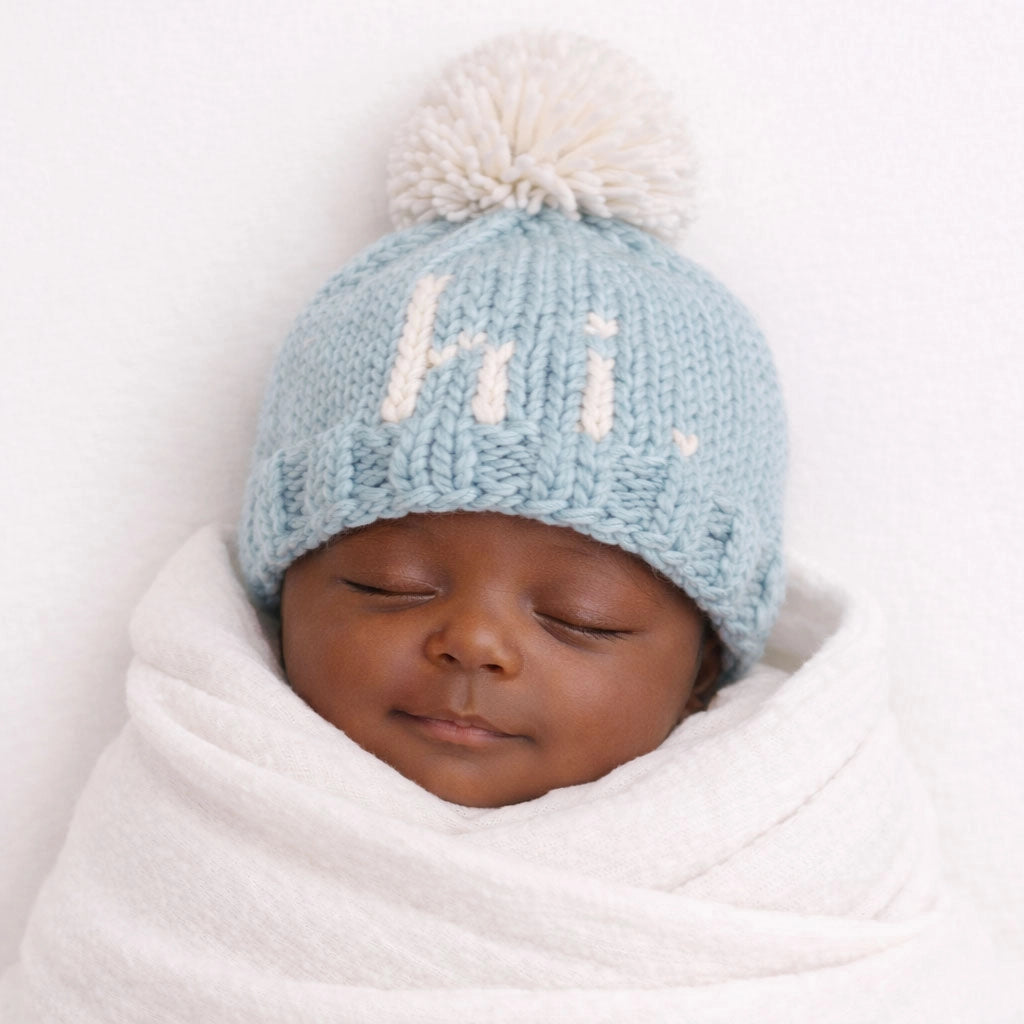 Hi Hand Knit Beanie, Surf Blue