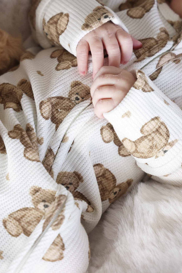 Beary Sweet Waffle Zipper Footie