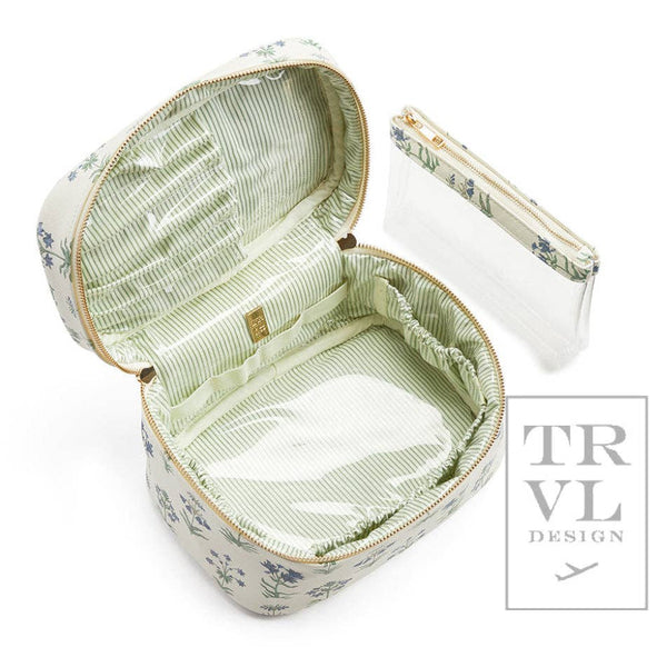 Luxe Train2 Cosmetic Bag, Provence / Green Pinstripe