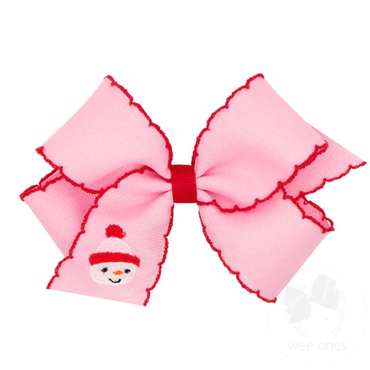 Medium Grosgrain Moonstitch Bow & Pink Holiday Embroidery (Assorted Styles!) - Magpies Paducah