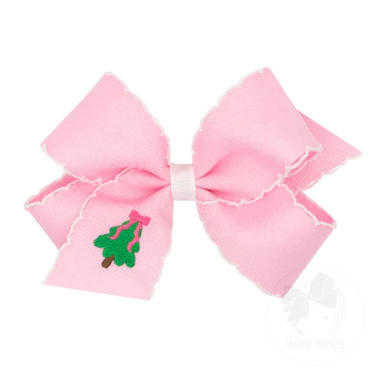 Medium Grosgrain Moonstitch Bow & Pink Holiday Embroidery (Assorted Styles!) - Magpies Paducah