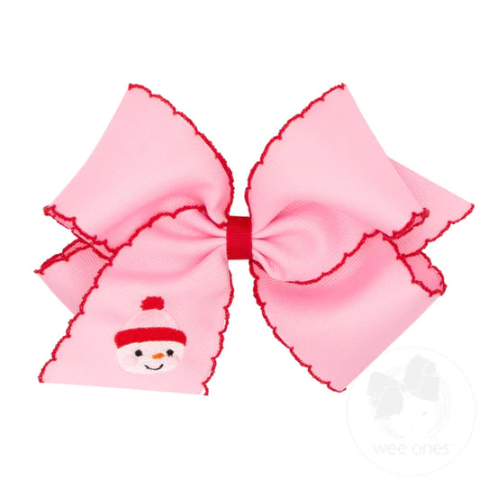 King Grosgrain Moonstitch Bow & Pink Holiday Embroidery (Assorted Styles!) - Magpies Paducah