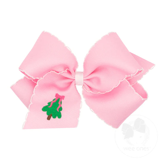 King Grosgrain Moonstitch Bow & Pink Holiday Embroidery (Assorted Styles!) - Magpies Paducah