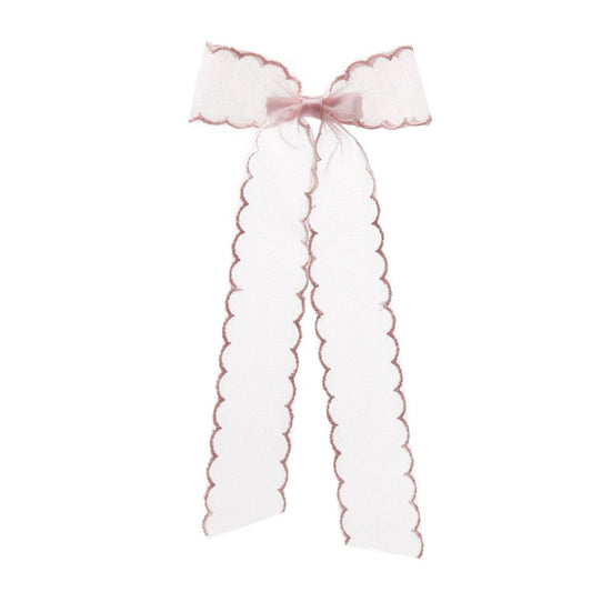 Medium Scallop Organza Bow w/ Tails, Light Pink