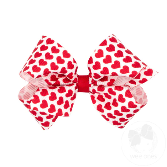 Medium Valentine Heart Print Grosgrain Hair Bow - Magpies Paducah