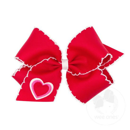 King Heart Embroidered Grosgrain Hair Bow Moonstitch - Magpies Paducah