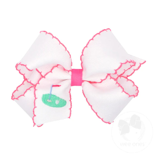 King Grosgrain Hair Bow with Moonstitch Edge, Golf Green - Magpies Paducah