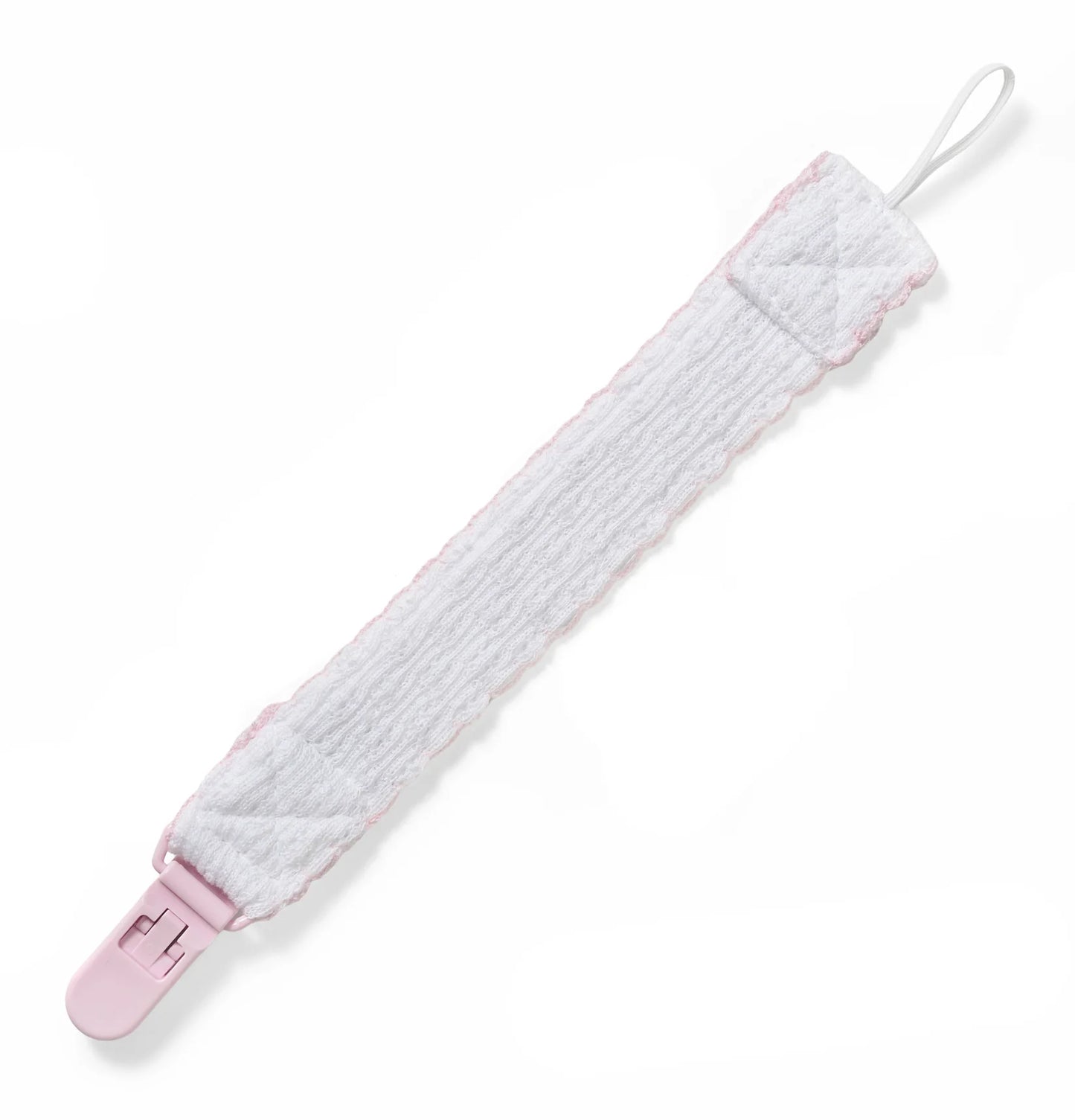 Pacifier Clip, White + Pink