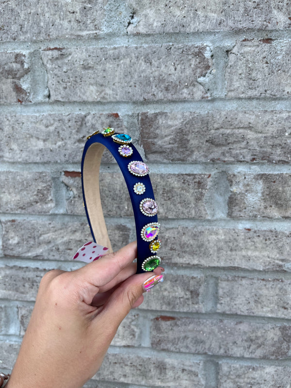 Thin Satin Jeweled Headband
