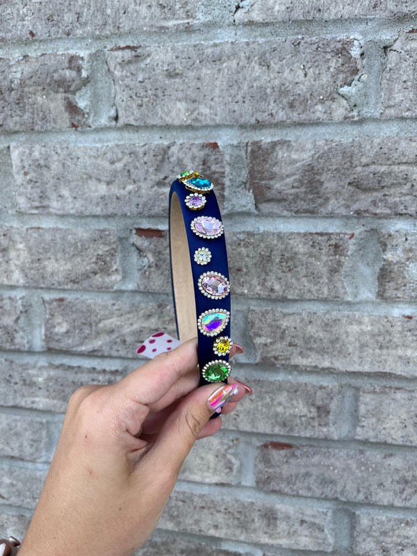 Thin Satin Jeweled Headband