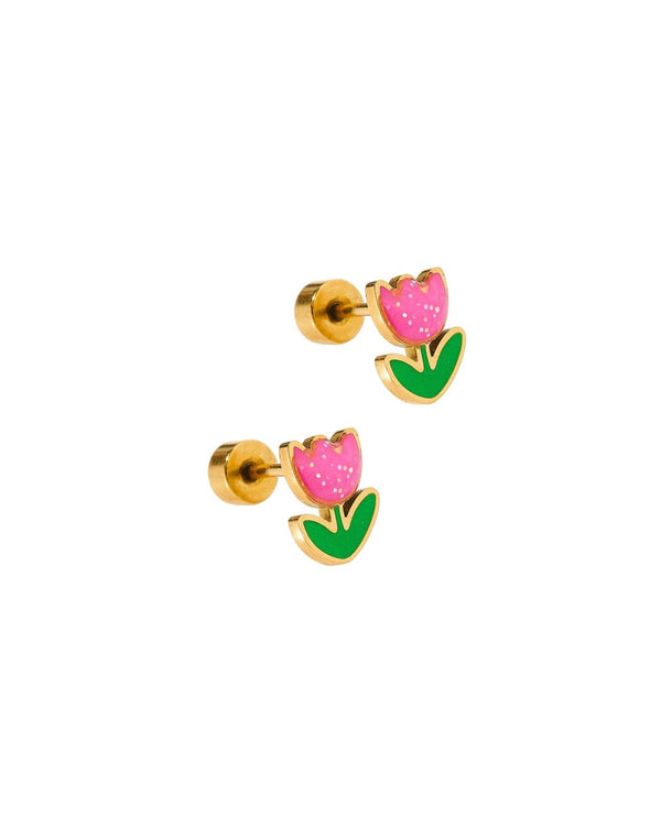 Screwback Stud Earrings - Tulip Pink - Magpies Paducah