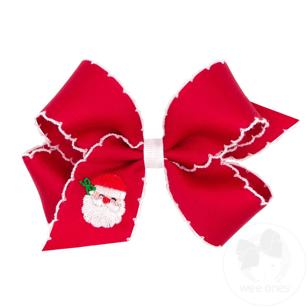 Medium Moonstitch Embroidered Hair Bow, Santa - Magpies Paducah