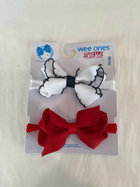 2 Pack Moonstitch Bows on Band | White/Navy & Red