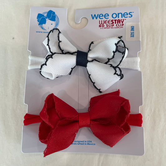 2 Pack Moonstitch Bows on Band | White/Navy & Red - Magpies Paducah