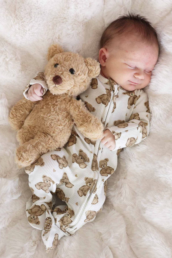 Beary Sweet Waffle Zipper Footie