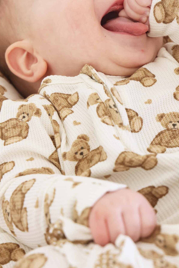 Beary Sweet Waffle Zipper Footie