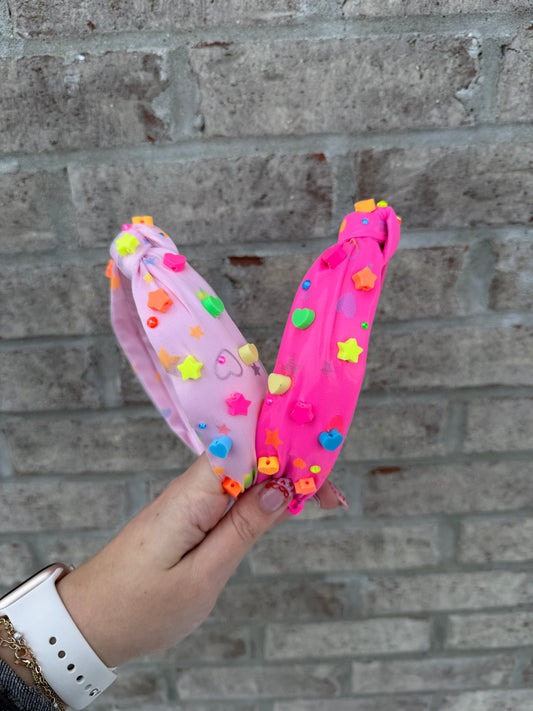 Neon Heart and Stars Charm Knot Headband - Magpies Paducah