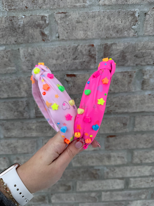 Neon Heart and Stars Charm Knot Headband - Magpies Paducah