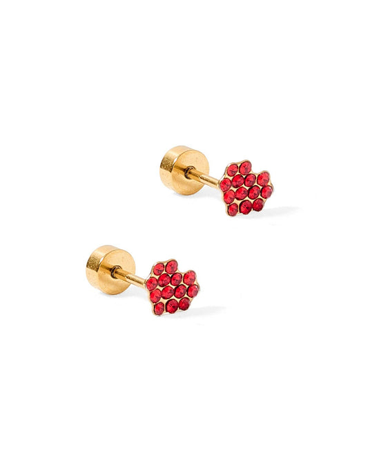 Leo Tiny Heart Earrings, Red