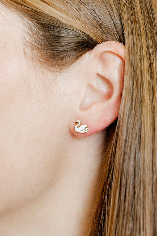 Screwback Stud Earrings, Swan