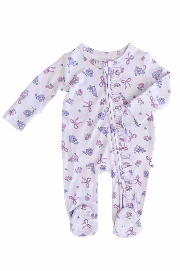 Ruffle Zipper Footie, Ribbon & Roses