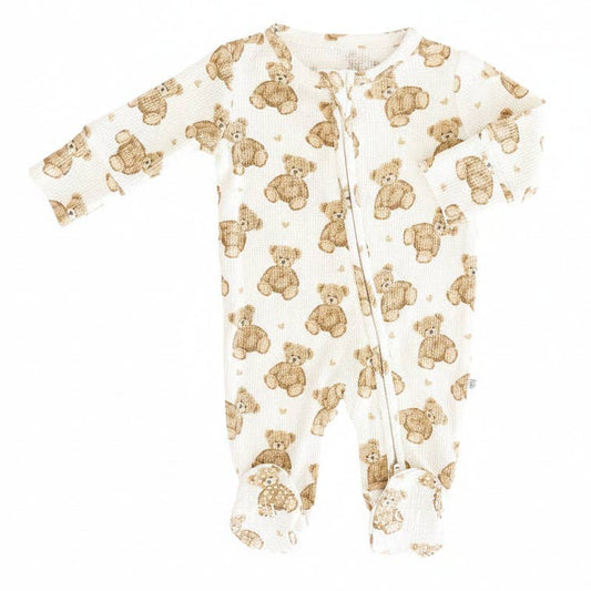 Beary Sweet Waffle Zipper Footie