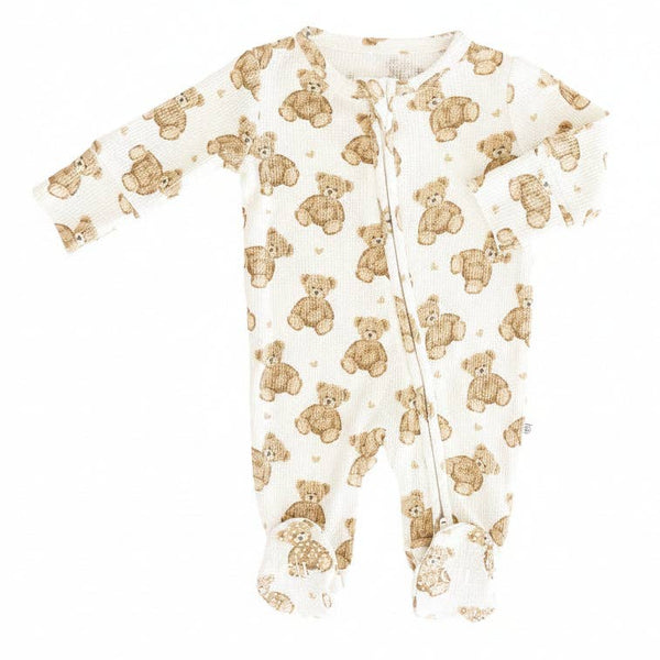 Beary Sweet Waffle Zipper Footie