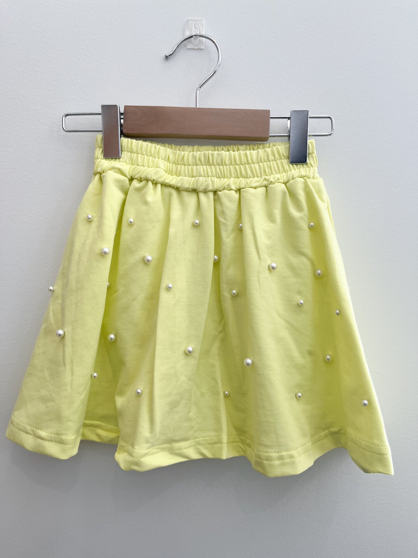 Puff Sleeve Pearls Skort Set, Yellow