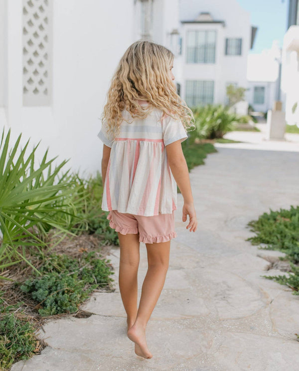 Ruffle Short Set, Sand Blush Stripe - Magpies Paducah