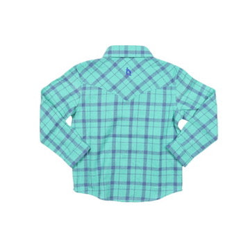 Flannel Pearl Snap, Blue + Green Plaid