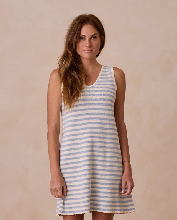 Women's Crochet Tank Mini Dress, Blue Stripe