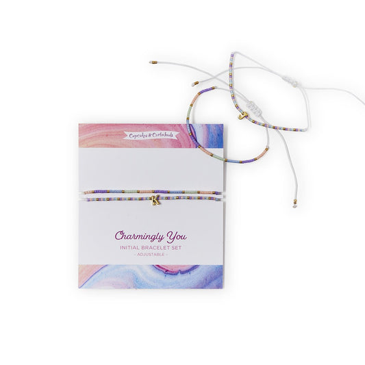 Initial Bracelet Set, Gold/Purple - Magpies Paducah