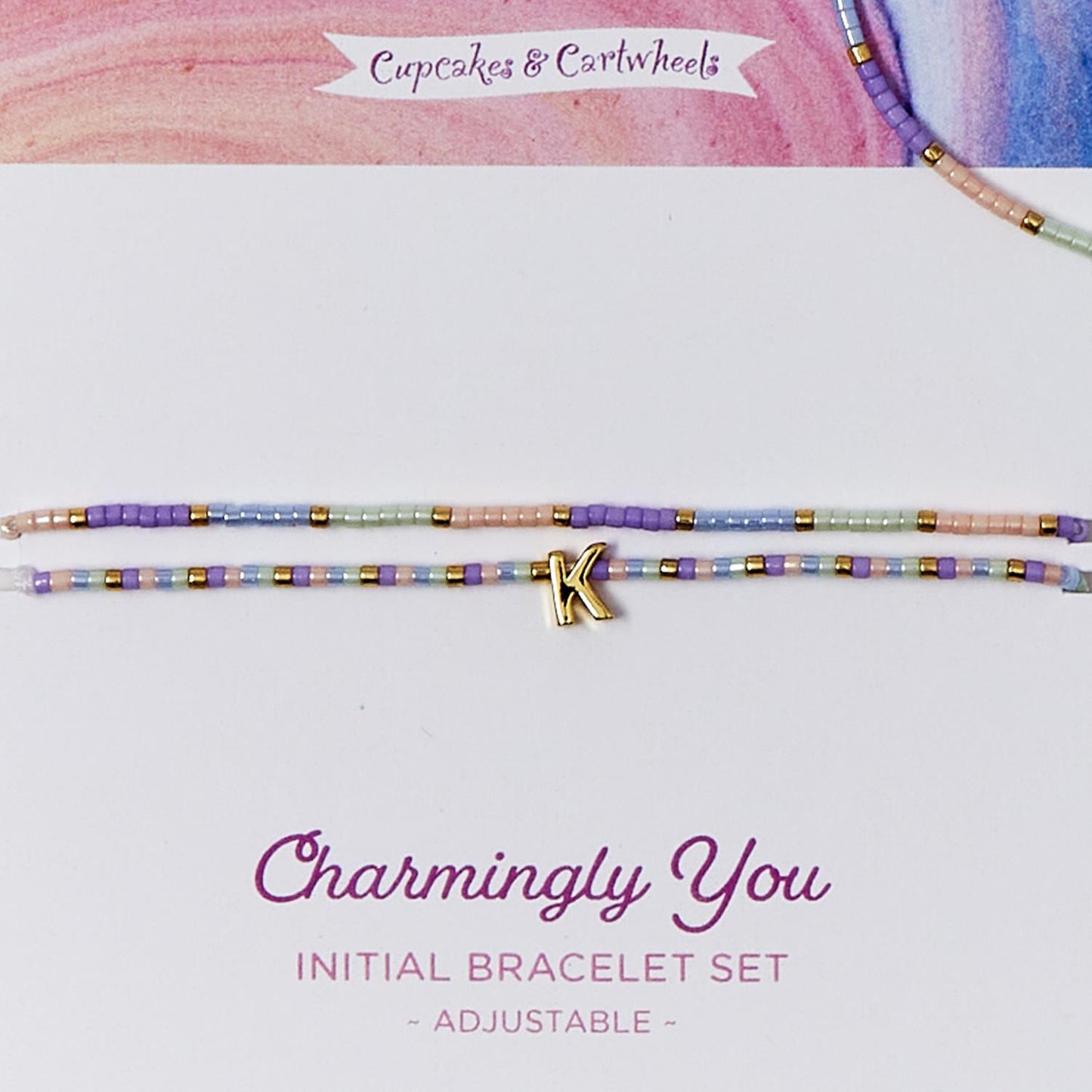 Initial Bracelet Set, Gold/Purple