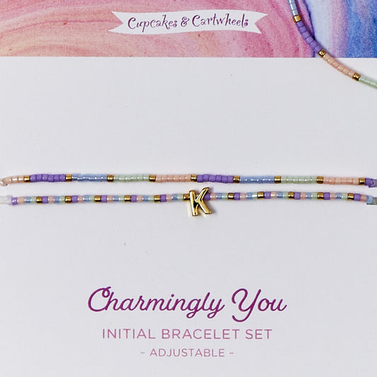 Initial Bracelet Set, Gold/Purple