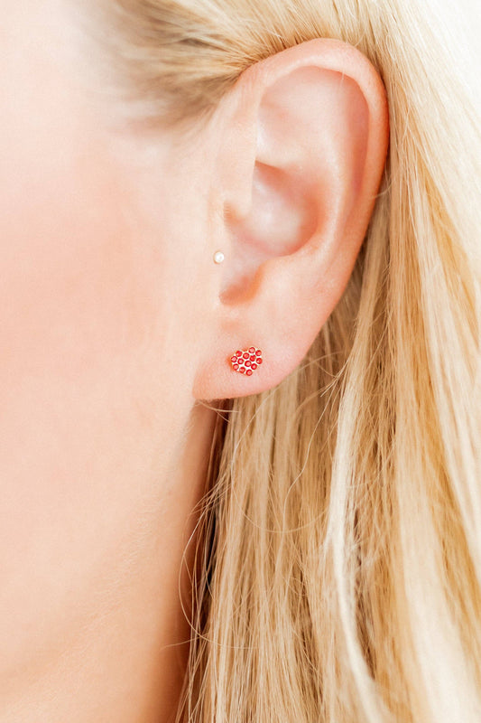 Leo Tiny Heart Earrings, Red